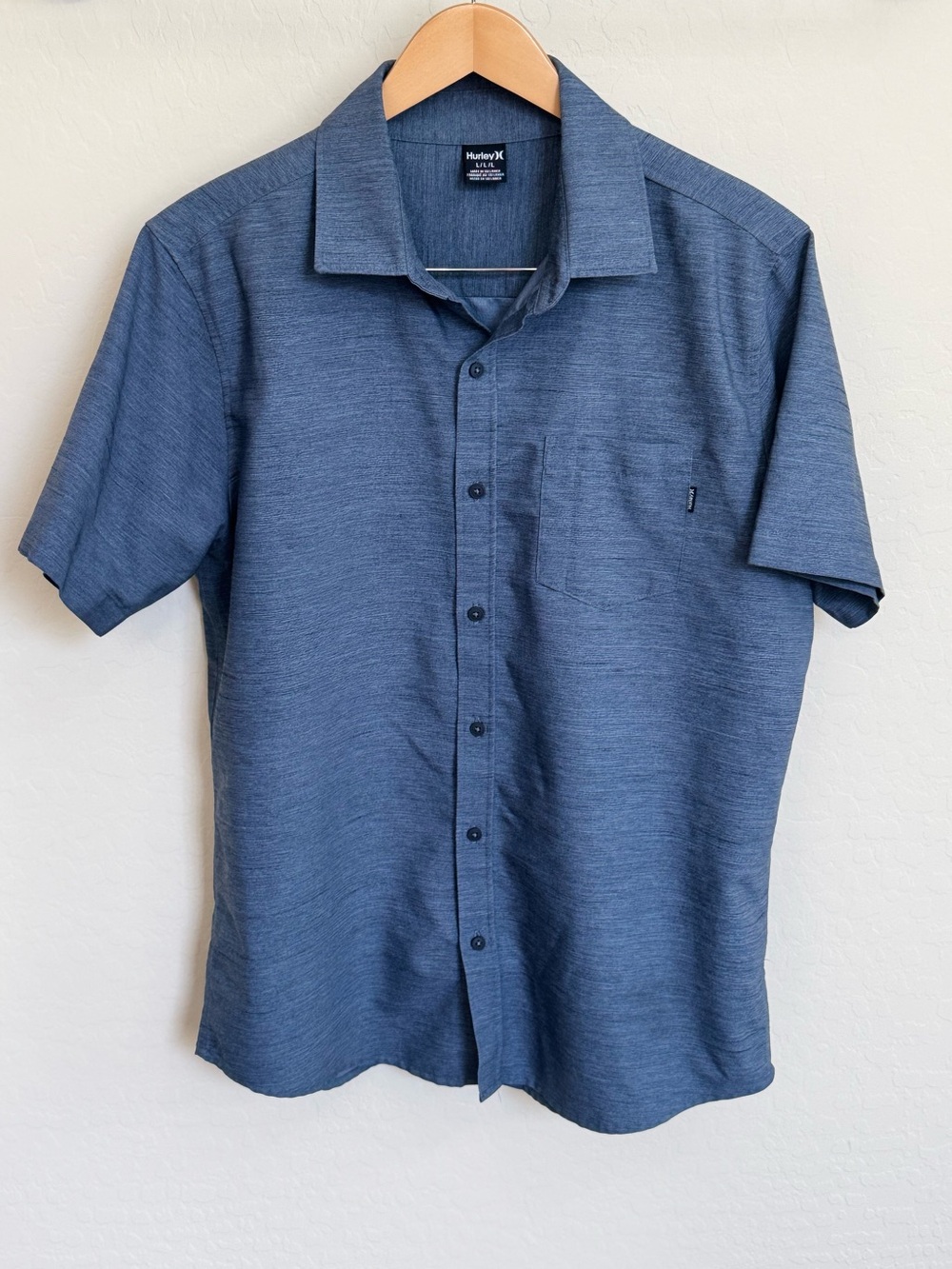 Hurley Men’s Icon Stretch Short Sleeve Button Up Shirt Obsidian Blue Large